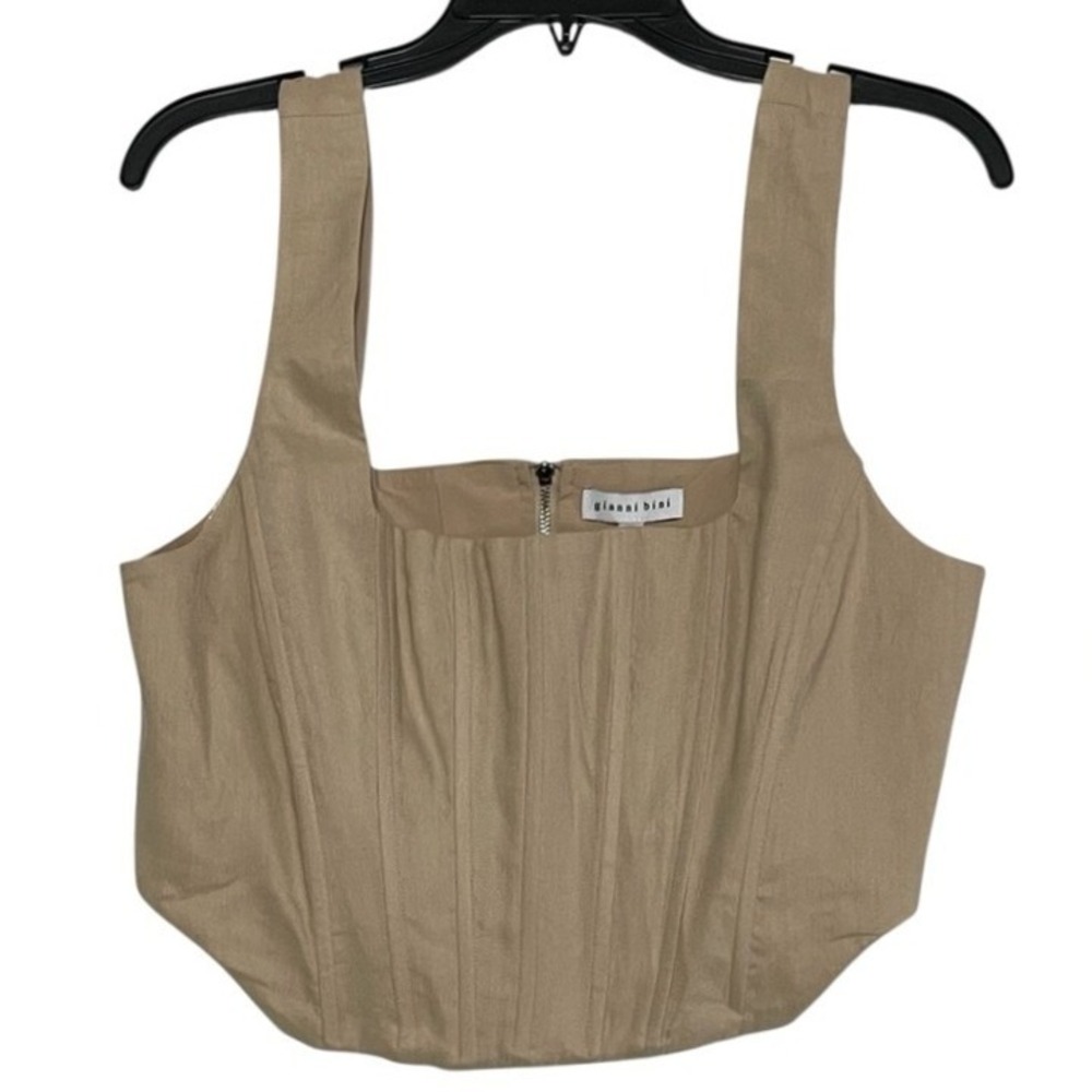 NWT Gianni Bini GB Linen Blend Square Neck Crop Top Tan Size 12